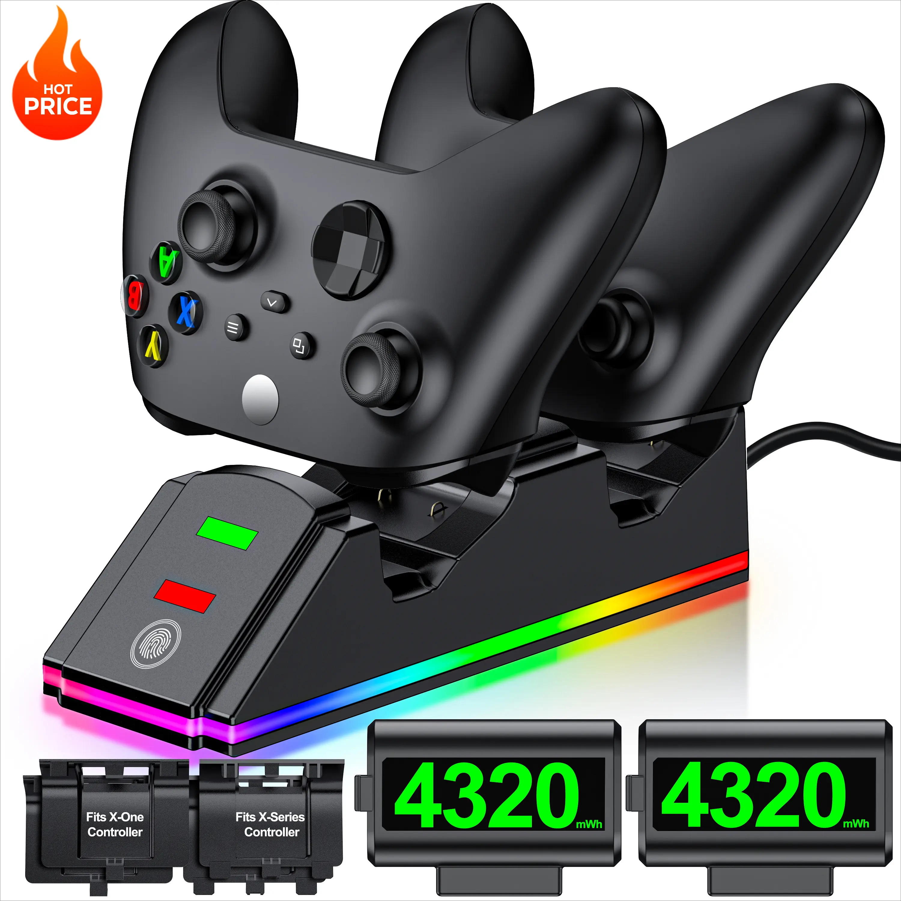 Rechargeable Battery Pack for Xbox Controller, 2X 4320mWh Rechargeable Battery Pack for Xbox Series X/S/One X/S/Elite Controllers, High Speed Charging Station for Xbox Controller Battery Pack, Black