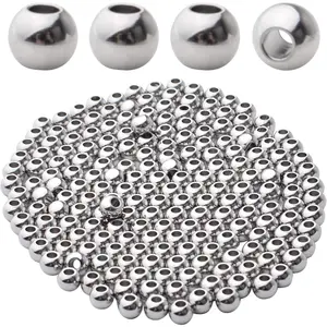 200pcs Loose Spacer Beads, 4mm Stainless Steel Round Seamless Spacer Smooth Beads for Necklace Bracelet DIY Jewelry Making