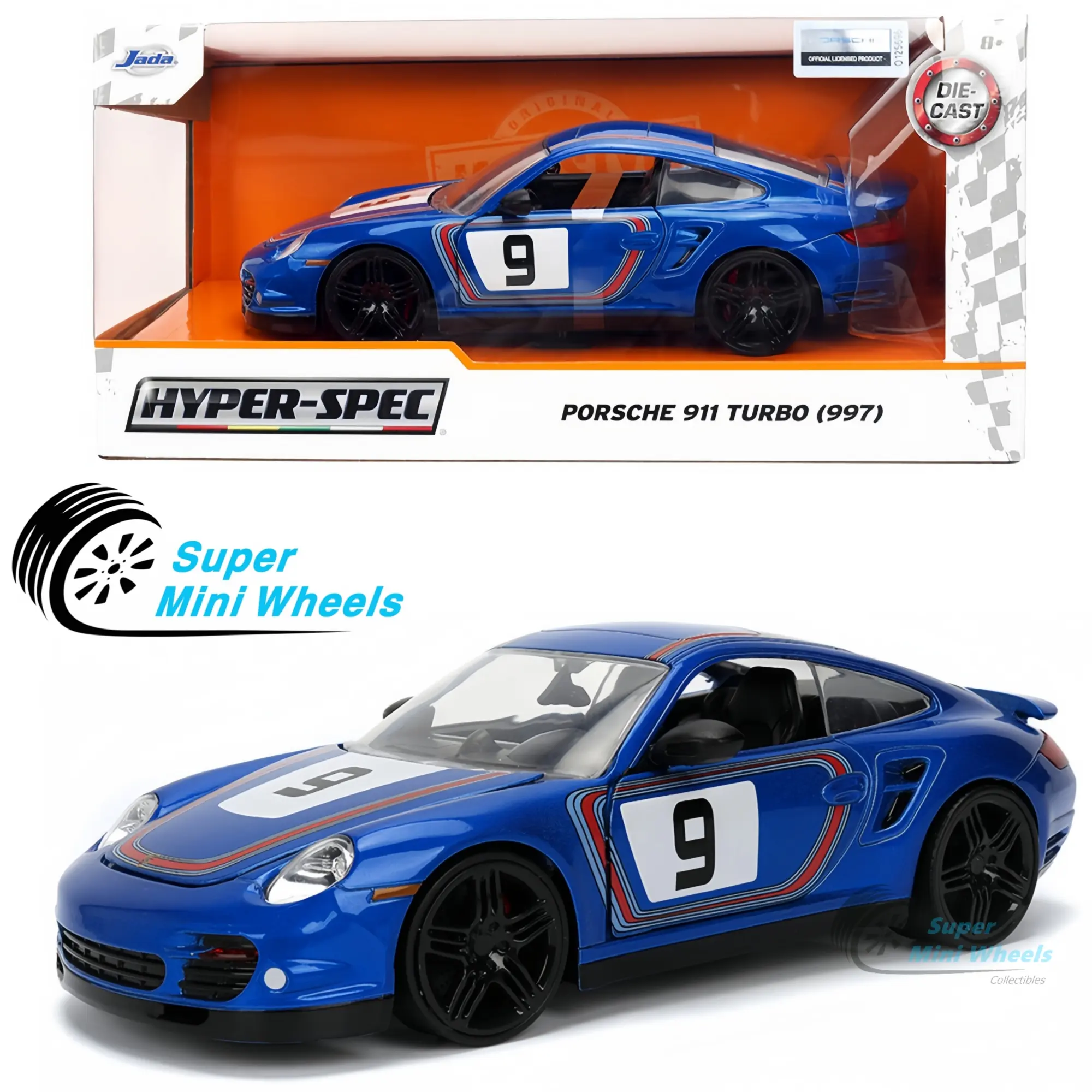 Jada 1:24 Porsche 911 Turbo 997 Blue - Hyper-Spec Series #36372