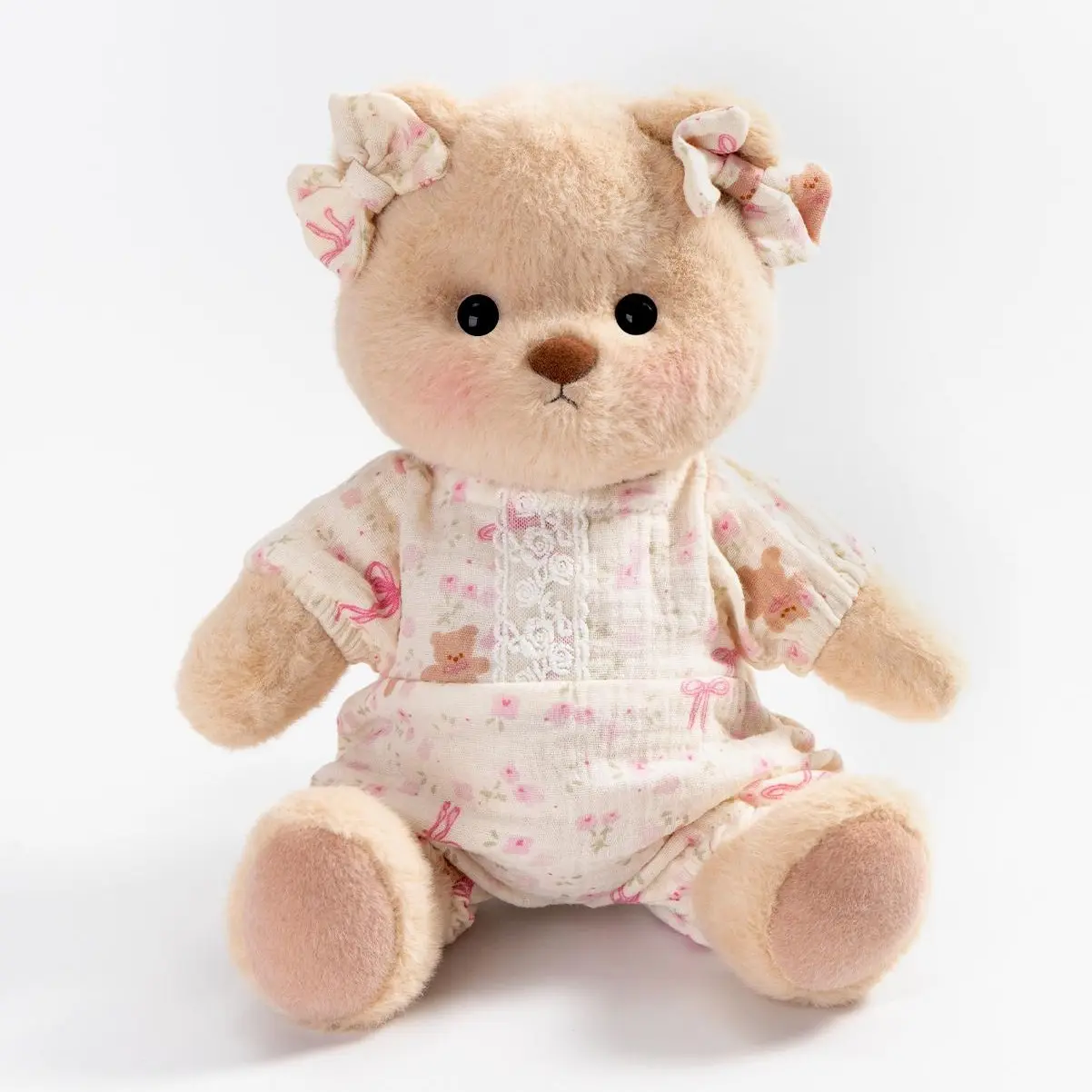 Getahug Pink Floral Lace Romper Jointed Teddy Bear, Handmade Stuffed Animal Gift, Stuffed Animals Toy