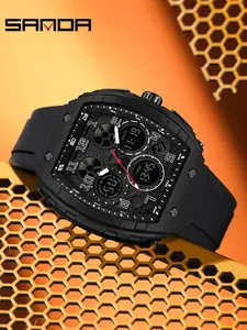 SANDA new luxury design electronic watch multifunctional fashionable men's watch Modern Waterproof Watch youth silicone waterproof alarm clock business leisure dual screen men's watch
