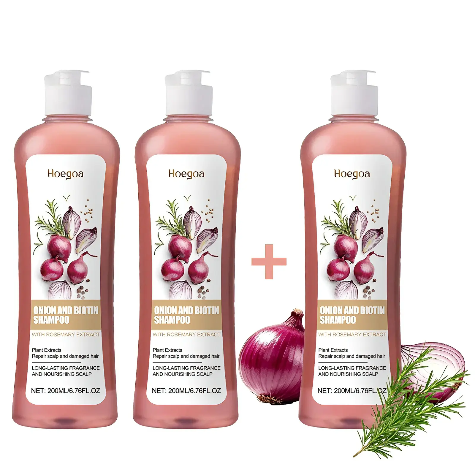 200ML*3Count  Onion biotin rosmary shampoo | strengthens hair follicles | reduces breakage | sulfate-free | suitable for thinning, dry hair types | promotes thicker, healthier, Haircare Gloss,Improve scalp health rosemary anti-dandruff anti-itch