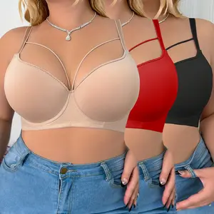 Mimilemon 2/3PCS Plus Size Solid Color Minimizer T-shirt Bra Full Coverage Strappy Underwire Bra Women's Everyday Lingerie