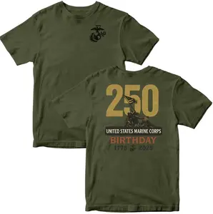 USMC 250th Birthday Oversized Tshirt - Unisex Relaxed Fit Soft Marines Anniversary Tee, Patriotic Military Men's & Women's Casual Top