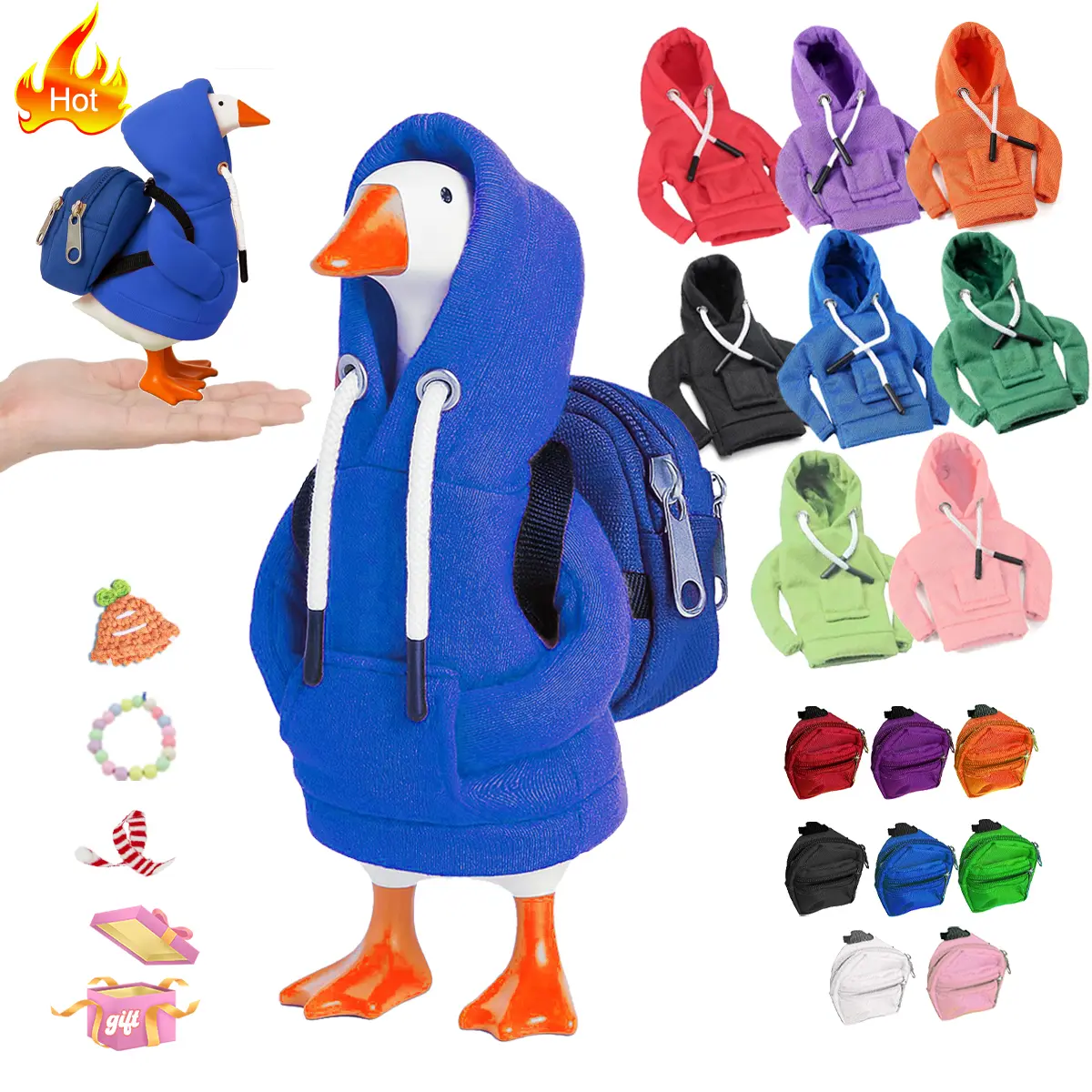 8-Pack School Theme Magnetic Desktop Goose Outfits Set - 7in Mini Hoodies & Bag Accessories, Adorable Toy Accessory for Desk Decor, Ideal Back-to-School Gift