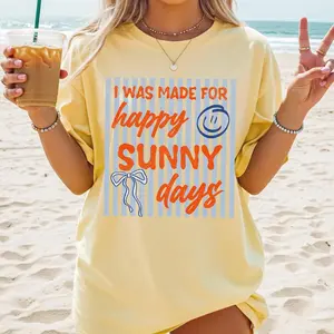 Comfort Colors I Was Made For Happy Sunny Days Shirt Retro Summer T-Shirt Trendy Neon Happy Graphic Tee Vintage Spring Girly Gift for Her Minimalist Sunshine Top Oversized Sunday Shirt 2026 Bloom Tee Support Positive Era Art
