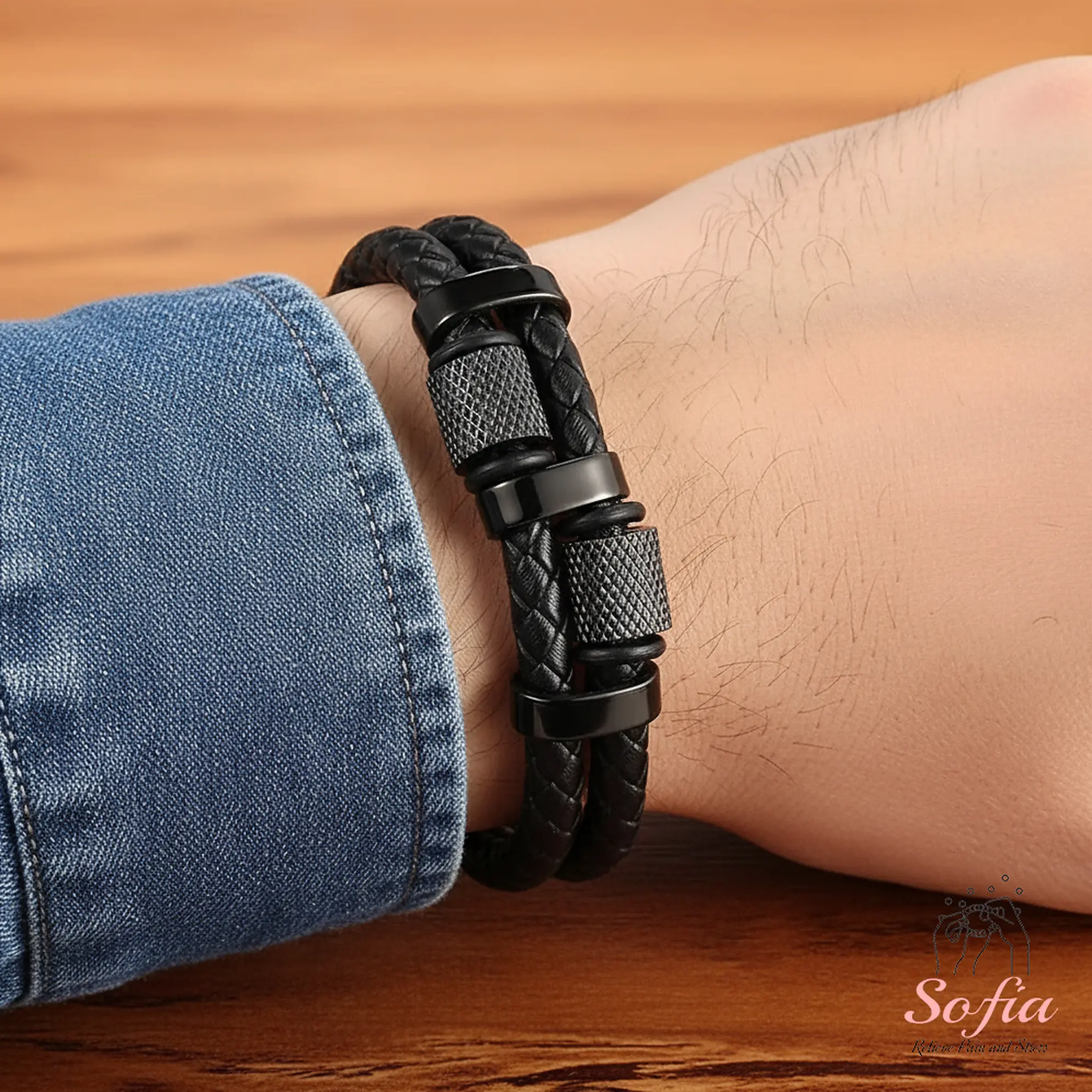 Men's Leather Braided Titanium Steel Bangle - Multilayer Boho Style Wristband with Magnetic Closure, Trendy Jewelry, Leather Band Bracelets & Bangles, Men's Accessories, Valentine's Day Gifts for Boyfriend