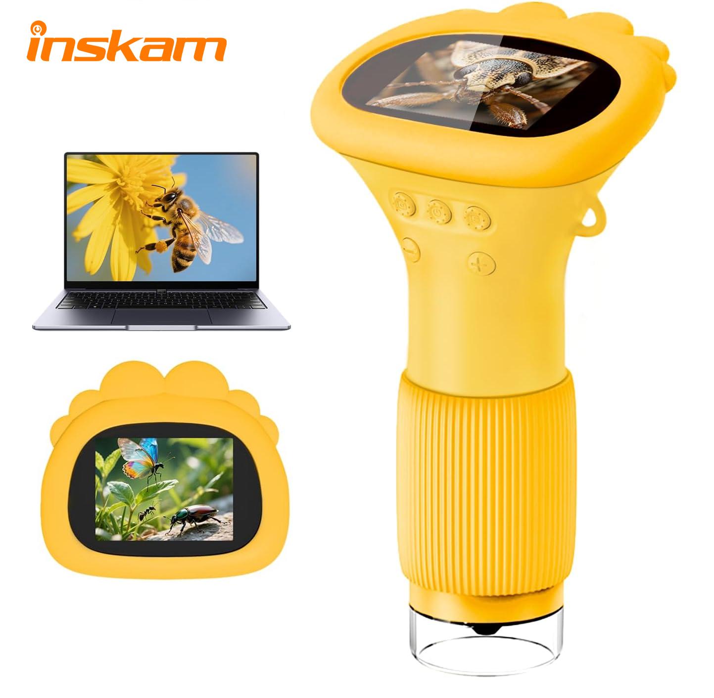INSKAM 2'' Kids Microscope 1000X Handheld Digital Microscope HD Pocket Portable Mini USB Camera for PC STEM Learning Too