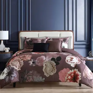 Hallmart Collectibles 5pc Queen Vita Velvet Floral Bedding Set Purple
