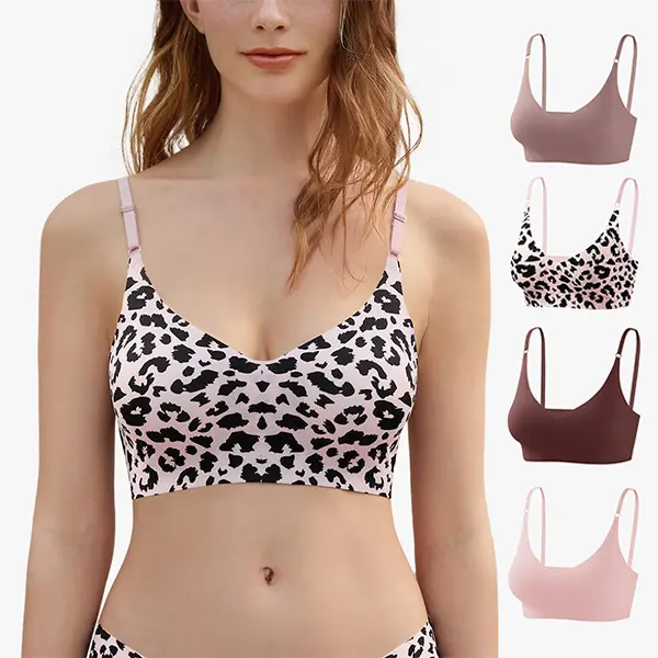 Deangelmon Women's Soft Sleep Bralette - Seamless V-Neck Wireless Bra Removable Pads Adjustable Straps Lightweight Comfortable Lounge Bra