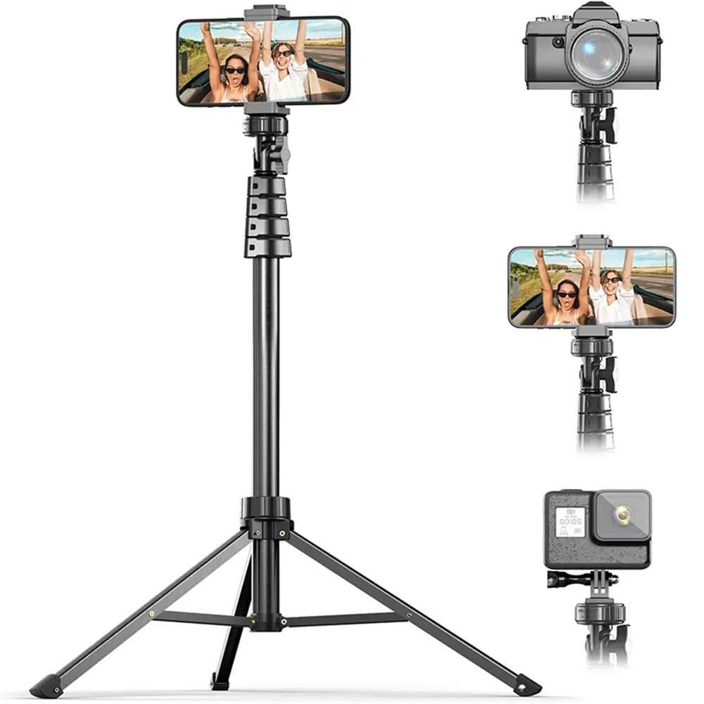 62-in Stainless Steel Camera Tripod & Monopod - Adjustable Stand, Remote Controlled Phone Tripod for iPhone/Android, Mobile Stabilizer, Large Handheld Selfie Stick with Holder, Filming Accessories, Father's Day Gift
