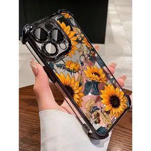New Sunflower Electroplated Four-Corner Air Cushion Phone cases Case Compatible with iPhone 17 Air 16 15 14 13 12 11 Pro Max Plus 16e xs max Featuring Strengthened Four Corners Soft Back for Drop Protection 2D printing
