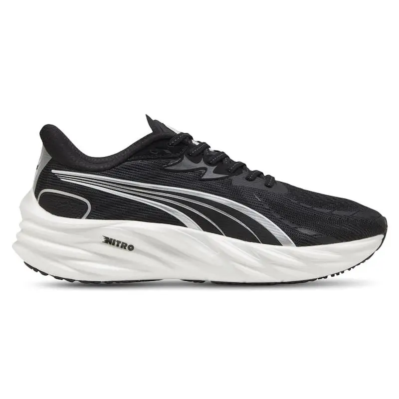 Puma Velocity Nitro 4 Black Silver White Men's Running Shoes Lightweight Breathable NITROFOAM Cushioning PUMAGRIP Rubber Outsole Neutral Road Running Sneakers Daily Training Athletic Performance Footwear for Comfort and Speed