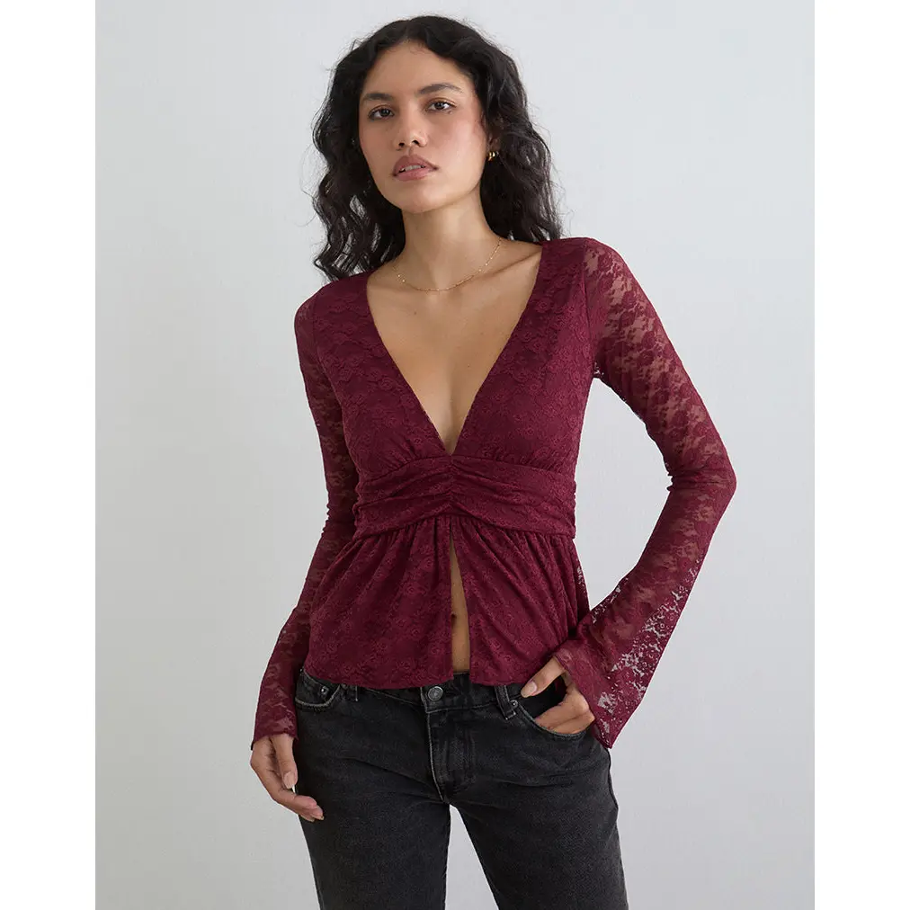 Milna Butterfly Top in Lace Maroon