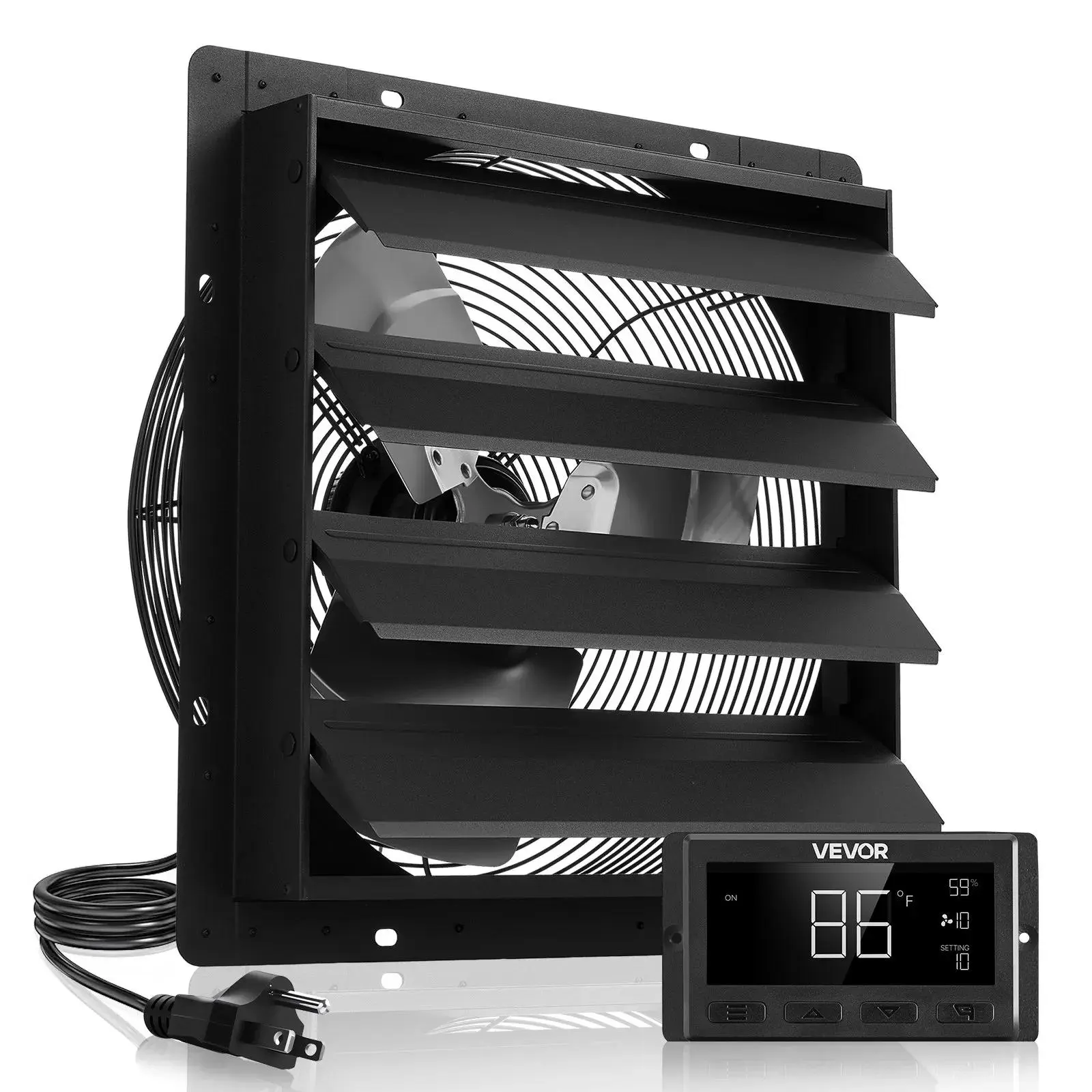 【Summerfinds】VEVOR 16 inch Shutter Exhaust Fan,  , Wall Mounted Attic Vent Fan with Smart Programming Variable Speed Temperature Control, 2900 CFM,EC Motor,Timer, for Shed,Garage,Greenhouse Ventilation Cooling,Black