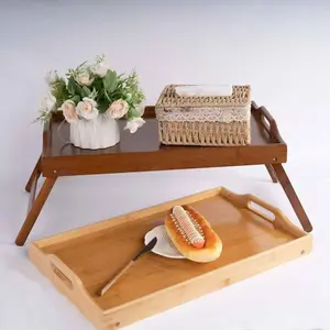 Bamboo Bed Tray Table with Foldable Legs, Portable Breakfast Serving Plate with Handy Handles, Ideal for Dining, Work, Snacks, Available in