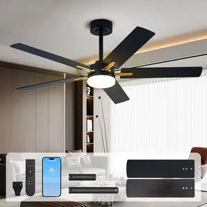 LANMEL 42 & 52 Inch Ceiling Fans with Lights, App&Remote Control, Low Profile Modern Ceiling Fan, 6 Speed, Reversible, 3000k-6500k Dimmable LED, Quiet DC Motor for Indoor Outdoor Use,Black & White