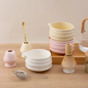 Tea Making Tools Set, 5 Counts/set Including Tea Bowl & Tea Scoop & Tea Whisk & Tea Scoop Holder & Tea Strainer, Tea Making Tools for Home Kitchen, Matcha Bowl Spout