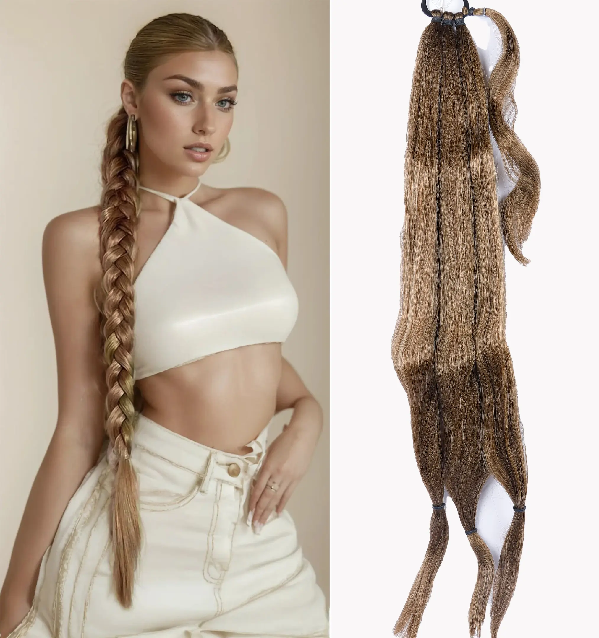 TwiceBeauty DIY Long Braid Ponytail Extension with Elastic Tie 32inch Straight Sleek Wrap Around Hair Extensions Braid Pony Tail Natural Soft Synthetic Hairpieces for Women Daily Wear Hairstyle Ideas Goddess Braids Princess Hair