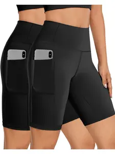 2pcs Women's Comfortable, Breathable And Highly Elastic Outdoor Sports, Cycling And Yoga Shorts, With Side Pockets, Stylish And Beautiful