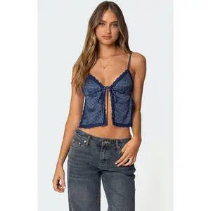Edikted Women's Backless Satin Effect Polka Dot Top