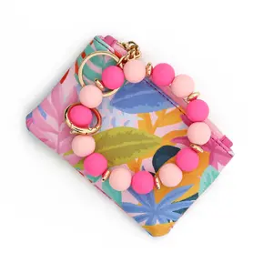 iPhone 17 Card Holder with Phone Grip & Beaded Wristlet Keychain – Silicone Bracelet Wallet Pouch for Women & Girls