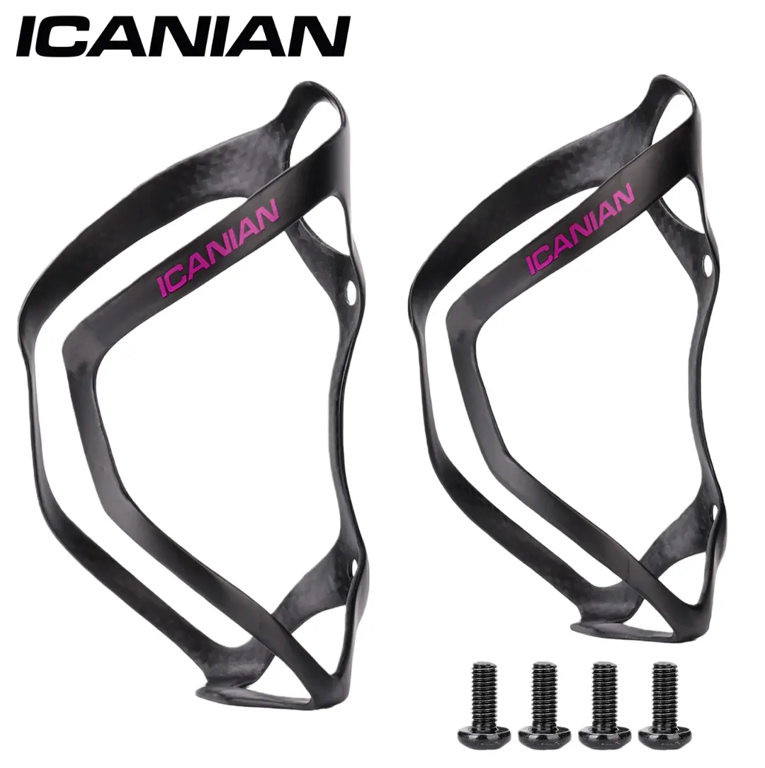 ICANIAN Carbon Fiber Water Bottle Cage 2-Pack, Aerodynamic and Lightweight with Secure Clamps for All Bike Types, Durable Road Cycling Gear, Corrosion Resistant, Easy Installation, Aero Shape, Bottle Holder Accessories, Mountable Accessories