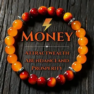 Lava Flow Luster Tiger Eye Stone Bracelet – Yellow & Red Tiger Eye – Attract Wealth & Prosperity  – Energy Crystal Jewelry for Men & Women