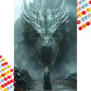 5D DIY Full Drill Round Diamond Painting - Diamond Art Painting Kit Dragon, Red Eyes, Silhouette Mosaic, Canvas - DIY Decoration, Home Wall Decor, Perfect for Halloween, Christmas, Independence Day, Birthday, and Anniversary Gifts, Diamond Painting Kits