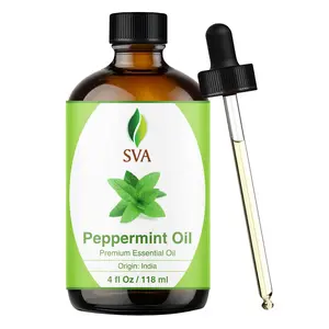 SVA Peppermint Essential Oil – 4 Fl Oz – 100% Natural Peppermint Oil - for Diffuser, Hair Care, Face, Skin Care, Aromatherapy, Scalp and Body Massage, Soap and Candle Making - with Dropper