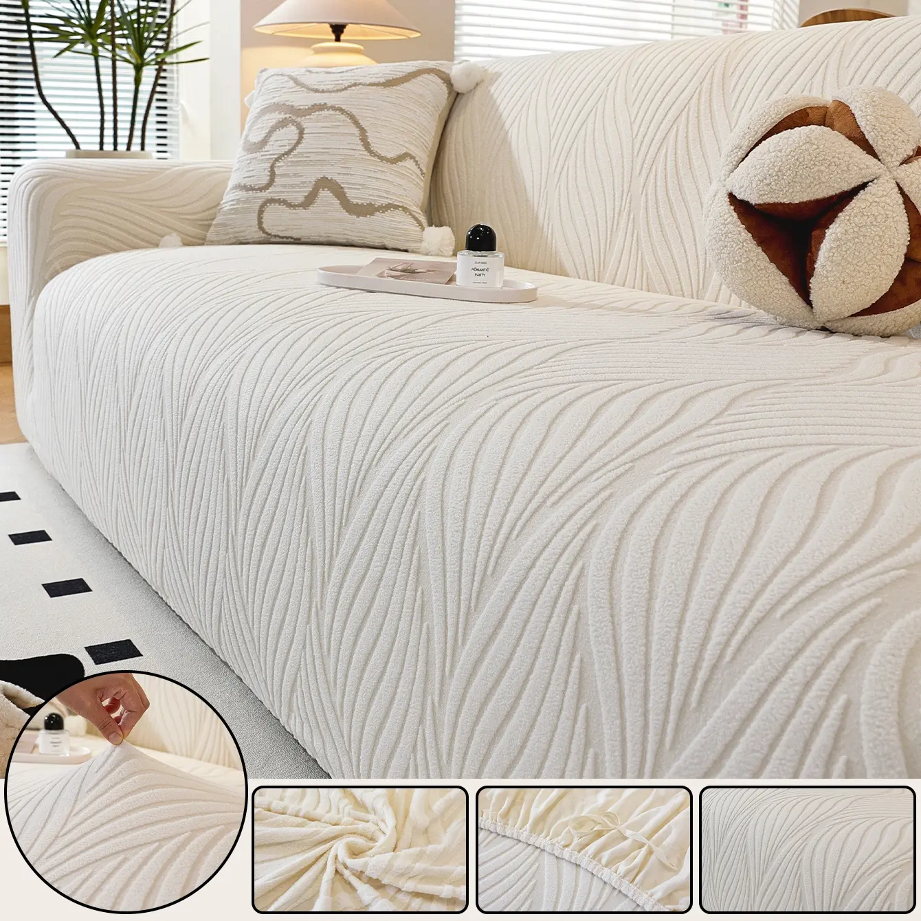 1 Piece Leaf Pattern Plush Sofa Cover, Couch Covers, Sofa Slipcover, Decorative Sofa Cover, Soft and Comfortable, Machine Washable, Pet Furniture Protector, All Seasons, Holiday Decoration and Daily Use, Fits 2-Seater/3-Seater Living Room Sofas