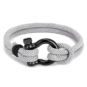 Unisex Milan Cord Nylon Rope Stainless Steel Anchor Shackle Clasp Bracelet 8 Inches