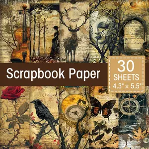 30 Sheets Vintage Gothic Scrapbook Paper, Witchy Aged Leather Background, Perfect for Collage Art, Card Making, DIY Crafts