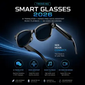 Trending Smart Glasses 2026 – AI Translator, Hands-Free Voice Assistant, Music Playback & HD Video Recording Multifunctional