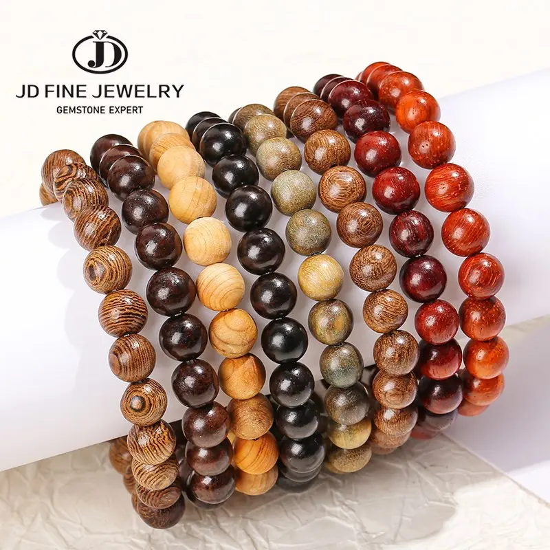 JD Natural Wooden Bead Bracelet Black Sandalwood Buddha Bracelet For Women Men Wenge Wood Prayer Vintage Bangles Yoga Jewelry