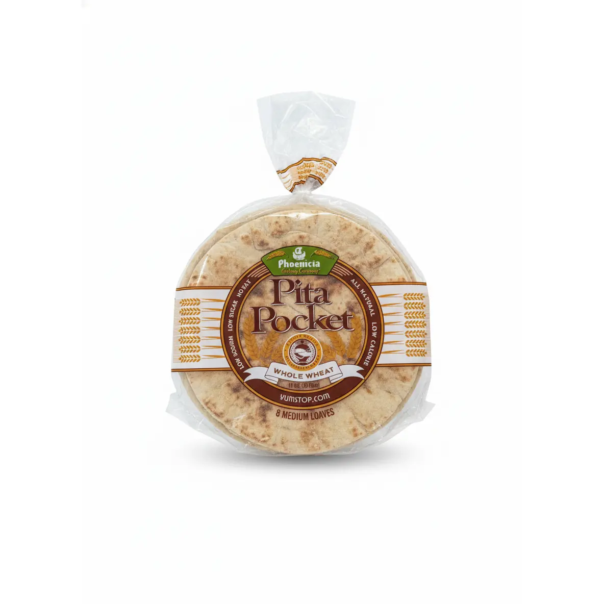 Phoenicia Whole Wheat Pita Pocket Bread - Medium Size, 8 Pieces, 312g Food Item