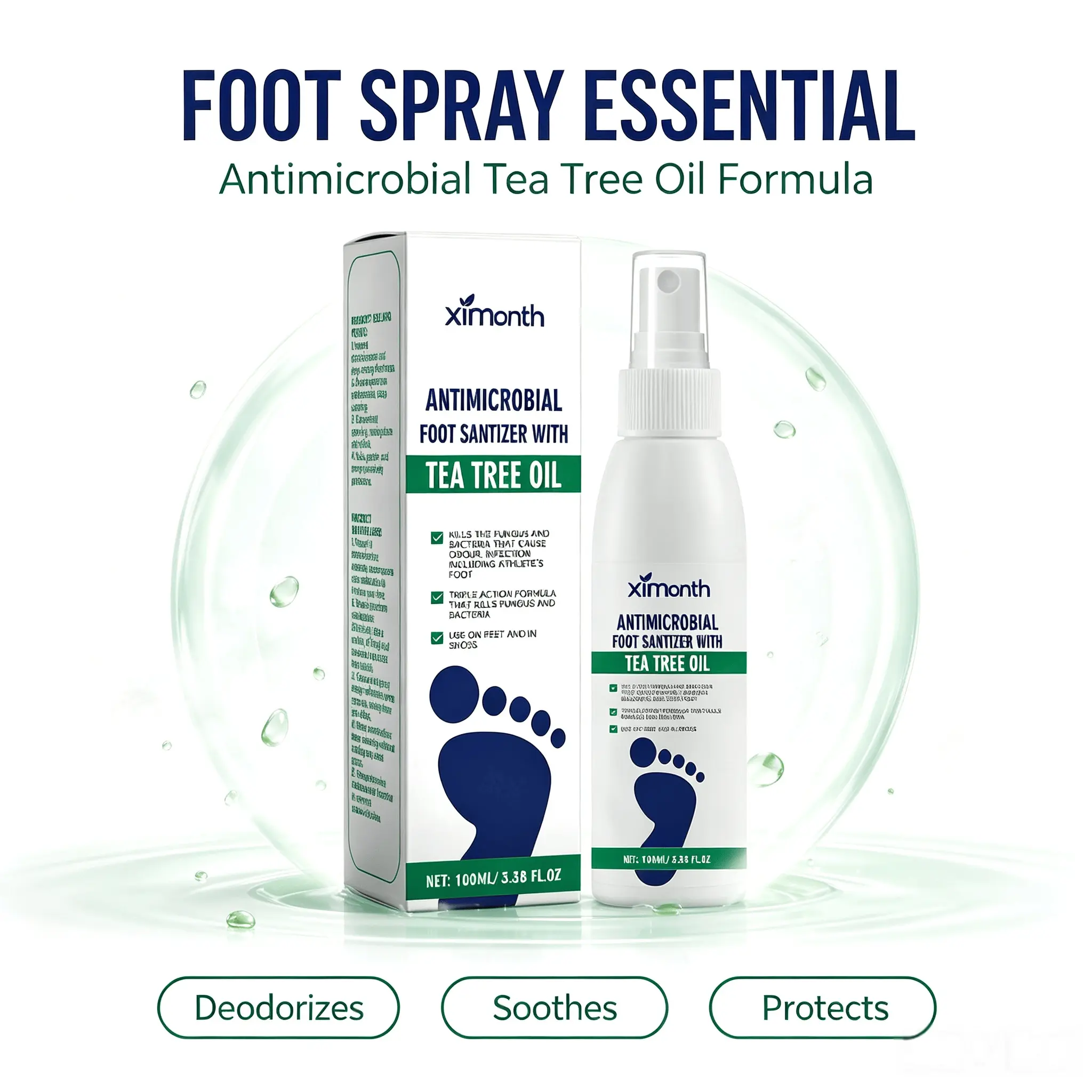 (3 bottles)Tea Tree Oil Foot Spray - Plantar Moisturizing Deodorant for Odor Control & Dry Feet Care, Natural Foot Sanitizer with Antifungal Properties,Ximonth Clear Foot Sanitizer Spray,for Foot & Shoe Freshness