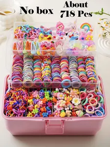 718pcs/Set Girls' Pink Bowknot Hair Clips, Cute Princess Hair Accessories, High Elastic Durable Non-Damaging Hair Ties, Hair Bands, Rabbit Ear Hair Rings, Versatile Duck Clip Barrettes, Suitable For Daily Use