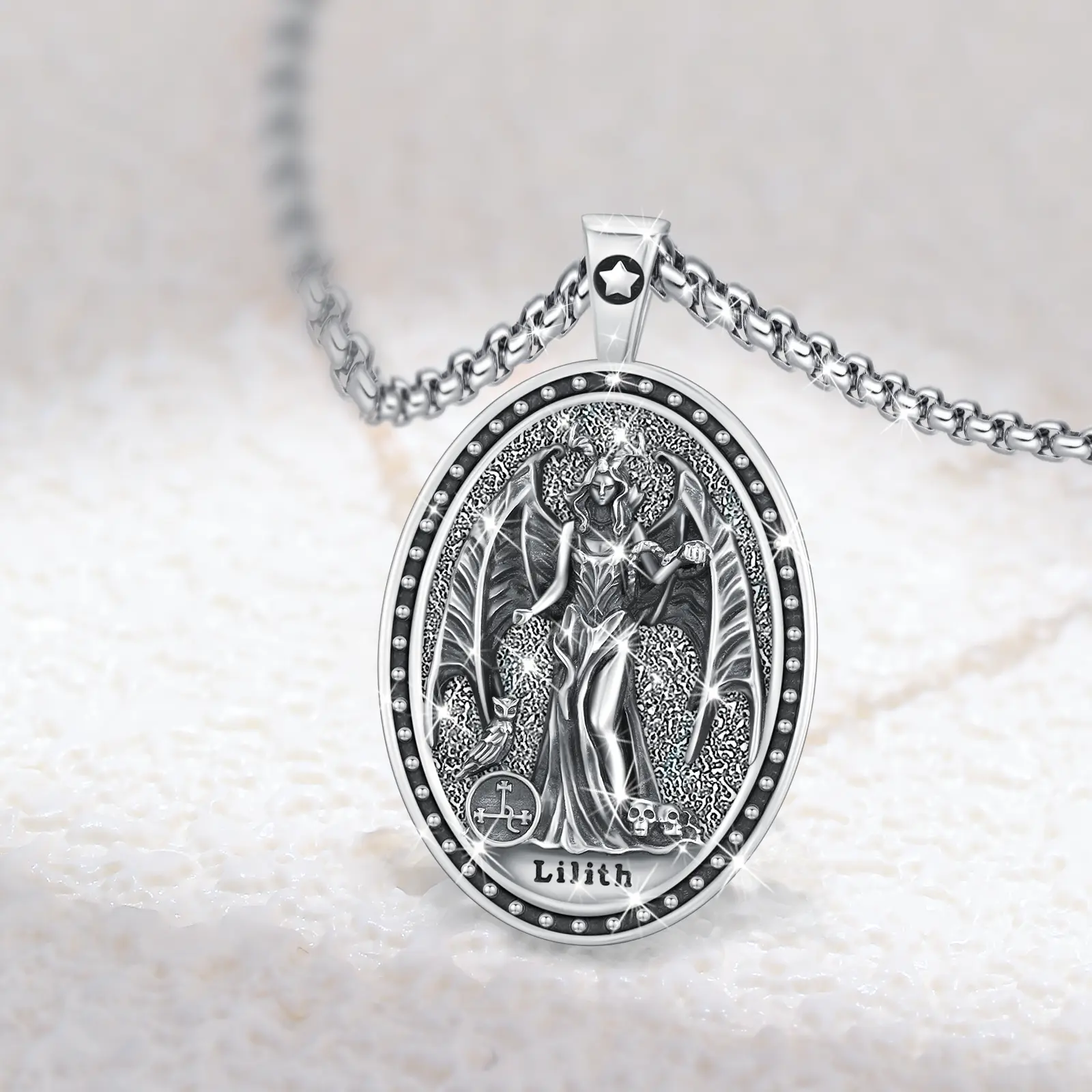 Brighthive 925 Sterling Silver Lilith Witch Necklace - Wisdom Symbol Exquisite Pendant, Gothic Jewelry with Extendable Chain, Unisex Adults' Gift Box-Included Jewelry for Anniversary Gifts, Birthday, Oval Shape, 12 Months, 22 + 2-Inch, 37Mm X 22Mm, Daily,