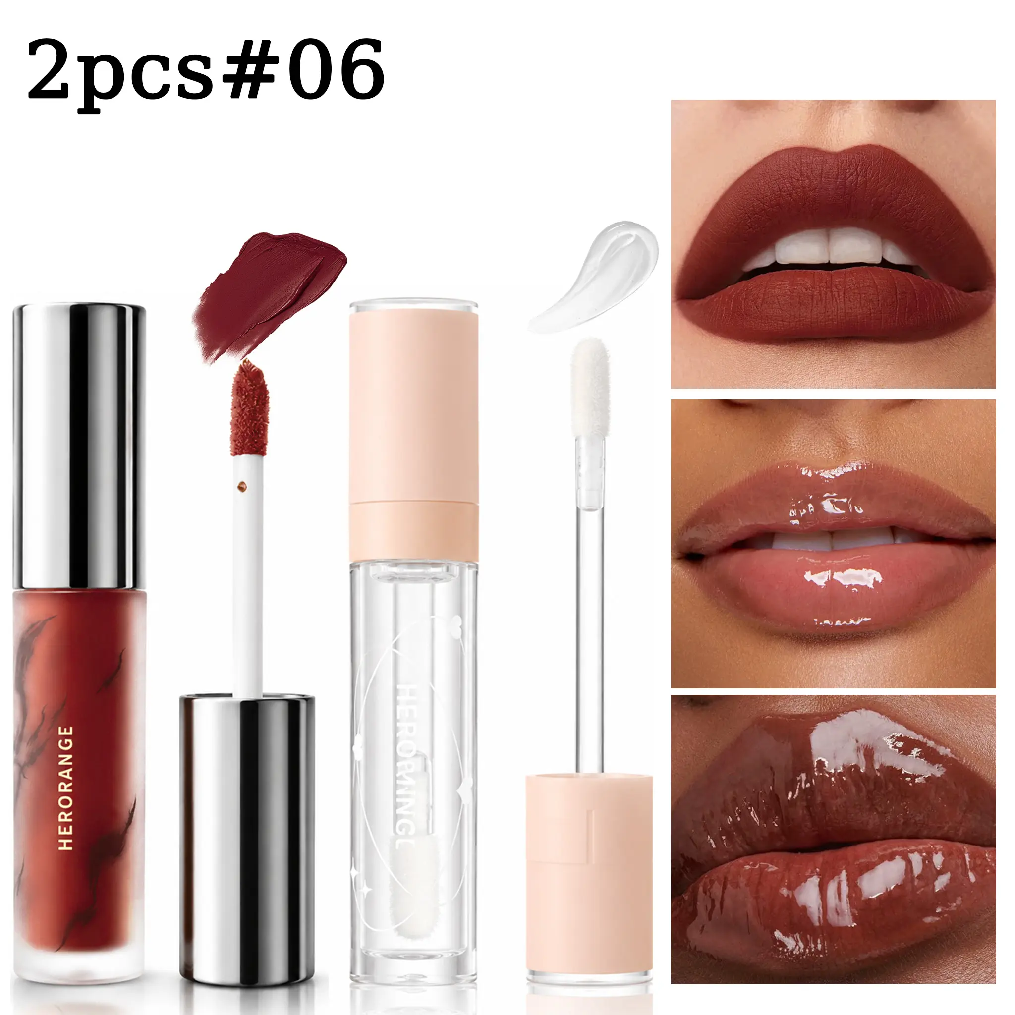 HERORANGE 2-Piece Velvet Matte Lipstick & Nourishing Lip Oil Set (01+02) - Long-Lasting, Hydrating Makeup for All Skin Types, Cosmetic, Hydrate, 2 Piece Set(01+02), Holiday Gifts, Lipgloss, 70G, Single Item, Lip Care, Two-Piece