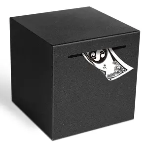 Small Safe Box, Saving Box, Square Metal Piggy Bank, Hardware Safe Box for Home and Office