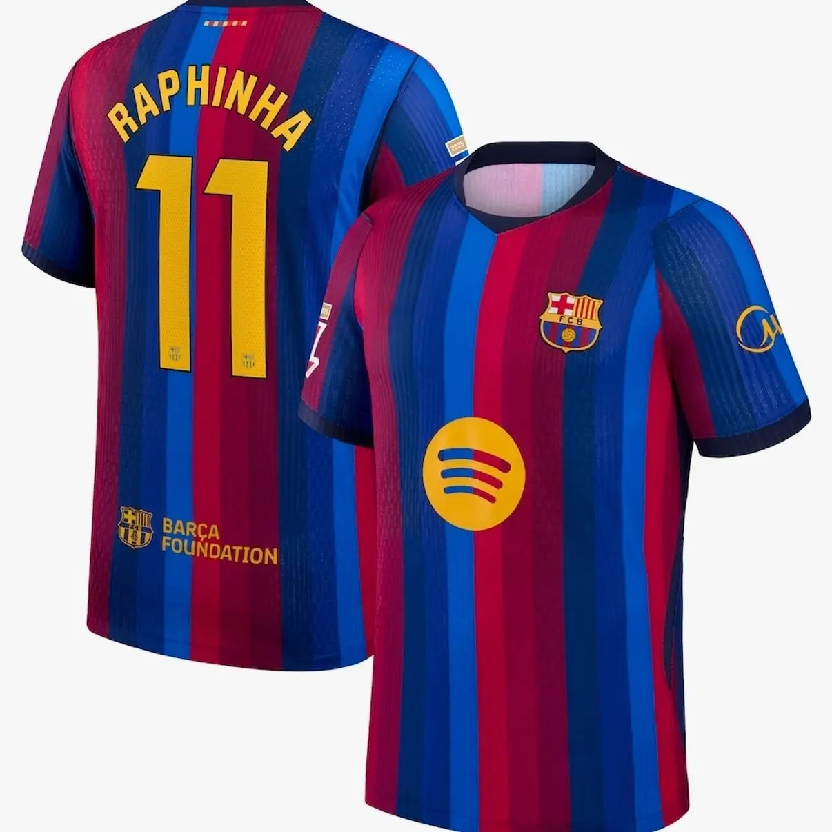 Unisex Soccer Jersey Blue Red Striped Soccer Jersey #11 Raphinha Fan Style Football Shirt 2026/2027