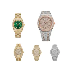 ⑦①Iced Out Cubic Zirconia Watch for Men, Stainless Steel Case & Band, Luxury Bling Hip Hop Wristwatch with Date Function for Men Women