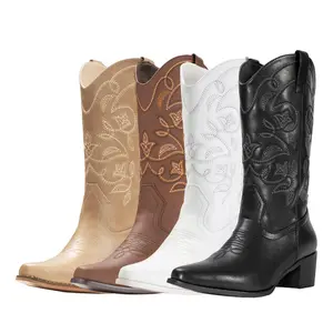 Cowboy Boots For WoMen  Western Retro Boot Durable Classic Fashionable Embroidered Pull On Slip Resistant Boots