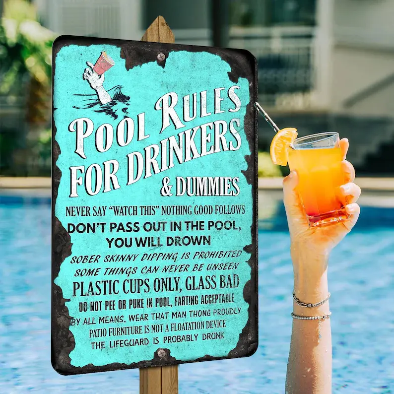 Pool Rules for Drinkers and Dummies Metal Sign