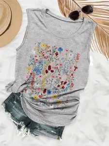 Women's Floral Print Round Neck Tank Top, Casual Fitted Sleeveless Top for Summer, Elegant Sleeveless Top, Ladies Clothes for Daily Wear, Womenswear, Floral Print Cami