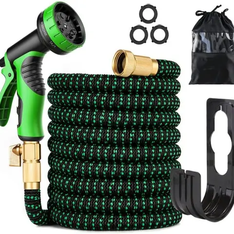 Pressure-Expand Expandable Water Hose Set (25/50/75/100FT) - 3/4" & 1/2" Swap Connectors, 2 Brass Fittings, 2500D Braided Layer Resists Damage, 2500D Wear Guard, 4-Layer Latex Core, Nozzle, Storage Bag, Coil Shape for Garden Watering & Car Wash