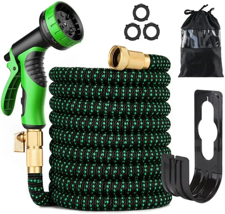 【SummerVibes】100FT Expandable Garden Hose, 4X Stronger Heavy Duty Water Hose with Brass Connectors, Flexible No-Kink Lightweight Stretch Hose for Gardening, Lawn, Car Wash & Outdoor Use