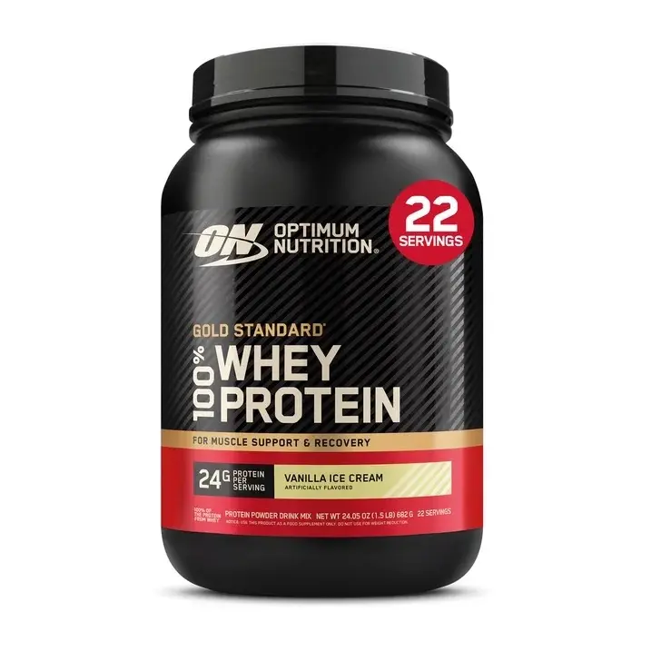 OPTIMUM NUTRITION Gold Standard 100% Whey Protein Powder - Vanilla Ice Cream Flavor, 24g High Protein Per Serving, 22 Servings, Non-Stimulant, Metabolism Support, Instant Mix, Isolate, Lean Muscle Lifestyle Dietary Supplement, Instant Mix Protein Suppleme