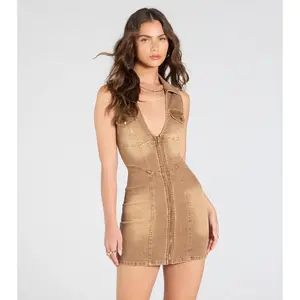 Style In Stride V-Neck Collar Denim Mini Dress